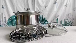 22cm Multifunction Stainless Steel Cooking Pot Steamer Deep Frying Pot with Strainer Basket 4pcs Set