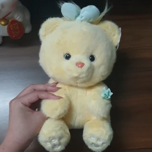 gấᴜ bông gấᴜ Vàng Đeo Nơ Xanh Cute Thú Nhồi Bông hoạt hình đáng yêu Lông Mịn quà tặng mini