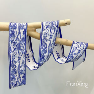 Original Design Blue And White Porcelain Floral Print Silk Scarf Womens Fashionable Necktie Versatile Polyester Fiber Scarf