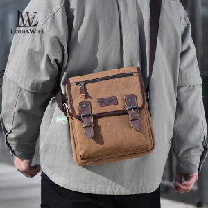 LouisWill กระเป๋าสะพายผู้ชายพาดลำตัวแฟชั่นกระเป๋า Tas Rekreasi ย้อนยุควินเทจผ้าใบกระเป๋าสะพายไหล่กันน้ำทนต่อการสึกหรอความจุมากกระเป๋าสะพายกระเป๋าถนนกีฬาลำลองแบบเรียบง่ายสำหรับเสื้อยืดธุรกิจ