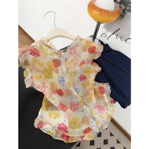Korean Style Floral Lace Trim Sleeveless Loose Fit Thin round Neck Summer Shirt for Women Beautiful Fashionable Top