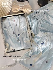 Bộ đồ ngủ nữ MiiOW bằng lụa tay ngắn phong cách hoạt hình - mùa hè