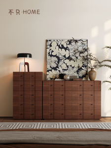 Retro Walnut Wooden Bedroom Storage Cabinet Living Room Wall Mounted Furniture Multi-Drawer Dresser Hallway Organizing Unit