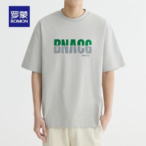 ROMON | Áo thun tay ngắn mùa hè mỏng cổ tròn in họa tiết Ice Silk thương hiệu thời trang thường ngày tay lửng áo thun cotton polyester Spandex