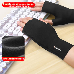 1Pair Fingerless Half Finger Gloves Winter Thick Short Stretchy Mittens Wrists Office Typing Phone Arthritis