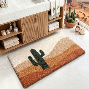 VIKAMA Cartoon Cactus Plush Carpet Non-Slip Absorbency Bathroom Floor Mat Bedroom Living Room Entrance Door Mat Home Decoration