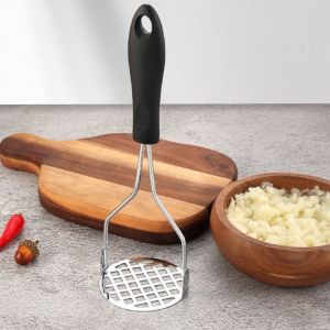 Potato Vegetable Masher Salad Kitchen Utensils Heavy Duty Stainless Steel Plastic Wooden Handle MH