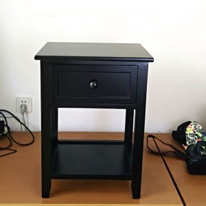 Korean Style Minimalist Modern Solid Wood Bedside Cabinet Simple 40cm Storage Bedside Cabinet Economical Black Corner Cabinet Complete Package