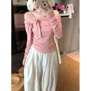 Long Sleeve One Shoulder T-Shirt Womens Skin Exposure Slimming Effect plus Size Autumn Top Korean Style Casual Classic Pattern