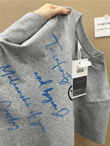 Heavyweight Pure Cotton American Trendy Brand Letter Grey Short Sleeve T-Shirt Men Summer Niche Design Oversize Top