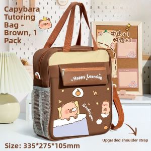 Large Capacity Canvas Shoulder Bag for Students Carry Books Pouch Extra Tutoring Class Art Extracurricular Study Supplies Storage Bag