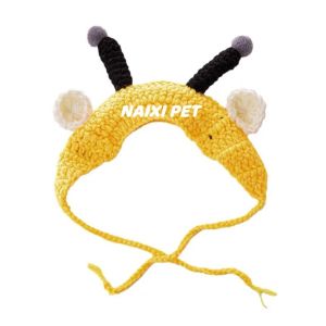 Pet Cat Bee-Pattern Clothes Cute Casual Bee Clothes Knitted Hat Blue Gold Gradually Layer Cat Cat Dog Doll