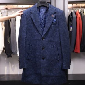 แจ็คเก็ตผู้ชายคอปกสูทผ้าขนสัตว์ผสมคอตตอน แจ็คเก็ตผู้ชายฤดูหนาว ทรงหลวม สไตล์ธุรกิจลำลอง ยาวปานกลาง