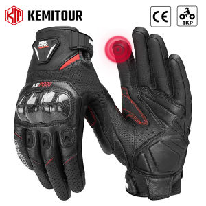 Găng Tay Da Đi Xe Máy Nam KEMITOUR Kiểu Cổ Điển Màn Hình Cảm Ứng Bảo Vệ Bằng Carbon Thoáng Khí Dành Cho Mùa Hè