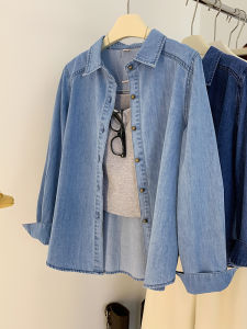 AMILUCK | Loose Casual Denim Shirt Womens Autumn New Design Slimming Inner Wear Outerwear Straight Cut Button Cotton Polyester Blend