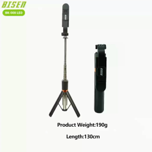 BISEN BK-008 LED Selfie Stick Tripod 1.3M Extendable Wireless Bluetooth Remote with Fill Light for Live Streaming Vlogging Selfies - Compatible with iPh Android Lightweight & Portable