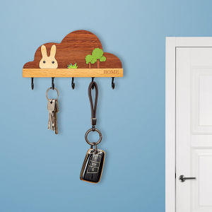 Cute Wooden Key Storage Rack Wall Mounted Decorative Hook No Drilling Required Entrance Way Organizer Key Holder