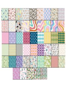[ SET 5  ]  50 Sheets Cute Patterned Scrapbook Paper Pack | Vintage Floral Cat Dragonfly Retro Gingham Checkered Polka Dot Cactus & Leaf Designs | DIY Journal Junk Journal Card Making Scrapbooking Craft Paper | A5 Scrapbook Journal Background