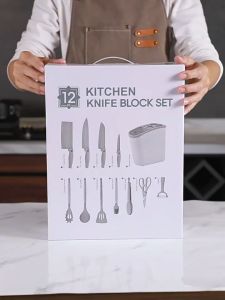 [12 in 1] Encora Silicone Utensil Knife Set Perkakas Dapur Heat Resistance Kitchenware Pisau Spatula Soup Ladle Sudu