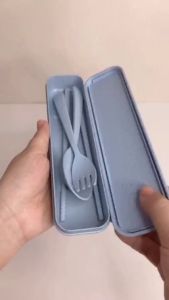 Bộ Hộp 3 Món Đũa Thìa  Dĩa Bằng Lúa Mạch Màu Pastel Có Hộp Đựng  An Toàn Bảo Vệ Môi Trường - SET THÌA DĨA ĐŨA 3 CHI TIẾT LÚA MẠCH  Mang Du Lịch  Cắm Trại Đa Năng