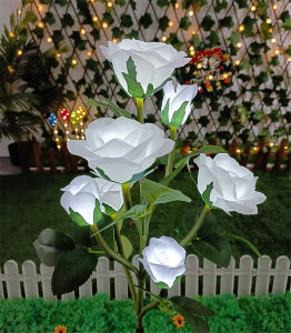 5 Heads Solar Lights Outdoor Decorative Solar Garden Lights Rose Flower Lawn Lamp for Yard Patio Garden Birthday Wedding Decor