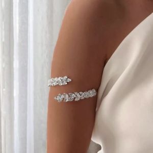 Leaf Arm Cuff for Women Rhinestone Double Layer Arm Bracelet Sparkly Elegant Chic Glam Minimalist Wedding Party Jewelry Gift Box