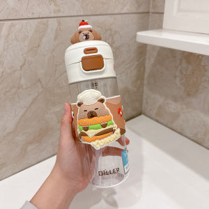 Diller Cute Tritan Plastic Straw Cup Large Capacity for Men Women Children Pregnant Women Summer Water Cup Cartoon Style