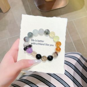 สร้อยข้อมือคริสตัลธรรมชาติแฟชั่นผู้หญิง XINKUAN เครื่องประดับมือไมกาคริสตัลธรรมชาติหินรูปทรงพิเศษสร้อยข้อมือปี Benming การออกแบบดั้งเดิมสร้อยข้อมือคริสตัลไมกาสีดำ