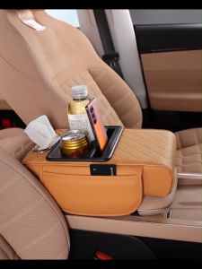 Car Armrest Box With Cup Holder Rear Seat PU Leather Support Increased Elbow Support Car Armrest Elbow Support Arm Cushion Storager Universal Auto Arm Rest Pad Storage Box (car accessories)