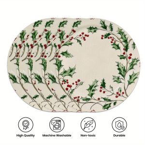 VIKAMA 4PC Holly Berry Placemats for Family Gatherings Christmas Parties Holiday Table Decor and Accessories