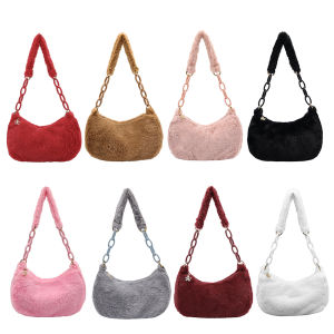 MOJOYCE Winter Womens Cross Body Bag in Classic Solid Color Plush Material with Durable Acrylic Chain for Everyday Use