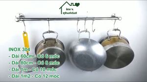 Thanh máng nồi Inox 304 PHÁT ĐẠT không rỉ sét (dài 60cm/80cm/1m/1m2) giá treo đồ dùng nhà bếp cây treo xoong (SP113)