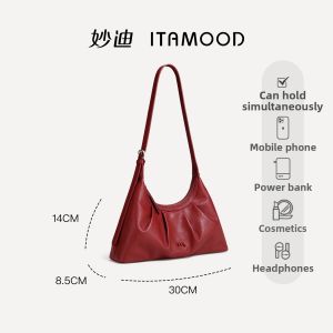 ITAMOOD | Red Genuine Leather Hobo Crossbody Bag