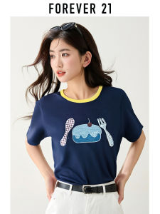 Forever21 | Color Block Round Neck Cartoon Embroidered Short Sleeve T-Shirt