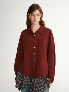 DUSHU | Retro Red Corduroy Dress Shirt for Innerwear