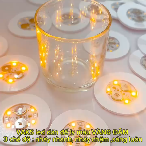 Combo 3 Đèn led dán đế ly có pin sẵn màu VÀNG ĐẬM có 3 chế độ : nháy nhanh nháy chậm sáng luôn trang trí tiệc..