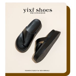 Ely Shoe Workshop Real Leather Cow 2 Layer Film Covered Toe Thong Slippers Women Outdoor Wear Thick Bottom Small Size 33 New Model