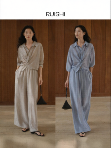 epoque de rueen | Acetate Lustrous Sense Wide Leg Pants Knot Shirt Suit Women Summer