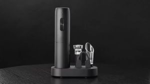 Electric Wine Bottle Opener Gifts Set Rechargeable Black Automatic Wine Opener with Led Light USB Charging Wine Corkscrew Kit