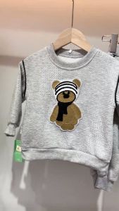 Childrens wear suit bear texture sweater solid color sports pants spring and autumn new style for baby girls Two-piece set