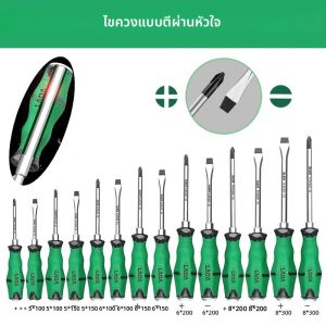 LAOA ไขควงกระแทกแบบเจาะรูชนิดอุตสาหกรรม ไขควงปากแฉก S2 ไขควงปากแบนเหล็กอัลลอยด์ ซุปเปอร์ฮาร์ดยาว f