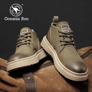 Leather High-Top Mens Work Boots Autumn Winter Warm Cotton Inner Martin Boots Casual Fashionable Korean Style round Toe Shoes