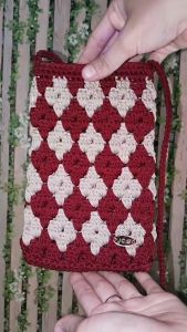Tas HP Wanita Rajut Selempang dengan Resleting Aruna1003 JC - Tas Dompet HP Slingbag