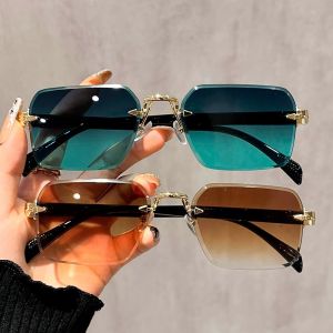 other | 2PCS Sunglasses Men Women Fashion Rimless Sun Glasses Shades Cutting Lens Ladies Frameless Eyeglasses