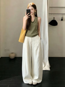 PEIZIXUAN | Korean Style Green Tank Top and Wide Leg Pants Set for Women Summer