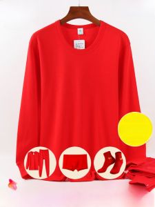 Warm Cotton Underwear Set for Men And Women Couple Matching Long Sleeve round Neck Pure Color Cotton Thermal Wear T6