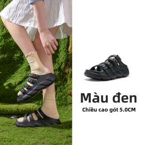 Semir | Dép Quai Hở Đế Cao Retro Thoáng Khí Màu Đen
