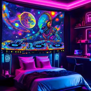 VIKAMA Alien Dj Disc Nebula Planet Psychedelic Tapestry Wall Art for Bedroom Living Room Decoration Electronic Music Party