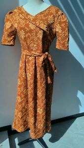 ALL MATCH ElEGANT FlORAL LONG DRESS LOVELY PUFFSLEEVE EMBOSSED FLITS CHURCH MAXI DRESS L2118