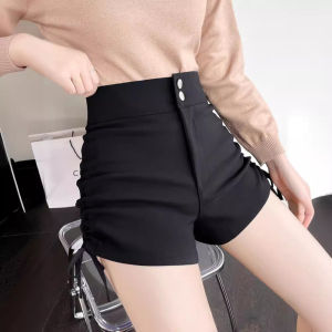 Black Shorts Womens Spring Clothing New Outdoor Fashion Stylish Drawstring Strap Ruched Bottoming Casual Wide-Leg Bootcuts